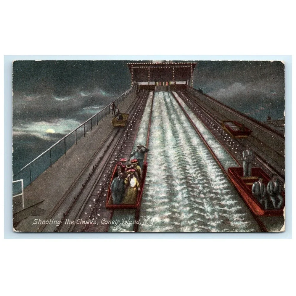 Vintage Postcard Coney Island New York‎ Shooting the Chutes Amusement Park 1909